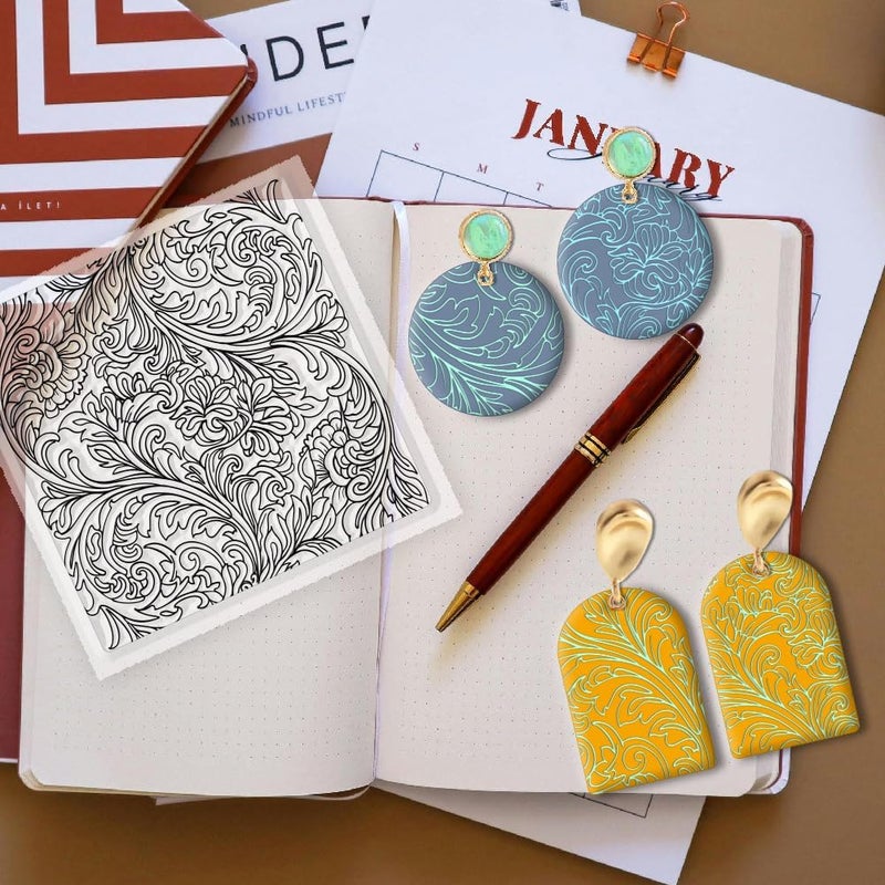 CHGCRAFT Clay Texture Mat Retro Floral Clay Texture Sheets Silicone Polymer Stamp Sheet Modeling Pattern Pad for Polymer Pattern Making Earrings Jewelry 5.5x5.5inch - Image 5